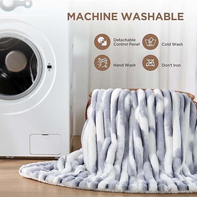 Westinghouse Electric Blanket Full Size, Super Cozy Luxury Faux Fur & Sherpa Heated Blanket with 10 Heating Levels & 1-12 Hours Auto Off, Fast Heating Blanket, Machine Washable, 80x 84 Inch Blue Gray