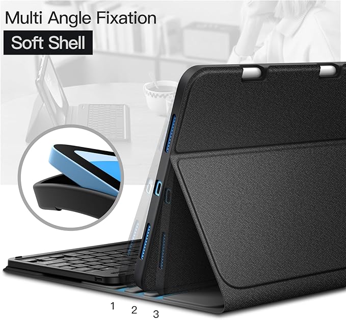 JETech Keyboard Case for iPad (A16) 11th/10th Generation (2025/2022) with Pencil Holder, Magnetic Detachable Bluetooth Wireless Keyboard, Soft TPU Back Stand Cover (Black)