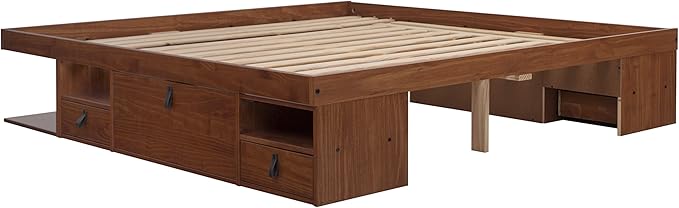 memomad Bali Storage Platform Bed with Drawers (King Size, Caramel Brown Wood)
