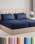 Split King 7 Piece Sheet Set - Cooling & Breathable - Hotel Luxury Bedding, Includes Fitted Sheets for Women, Men, Kids & Teens - 1 Flat, 2 Fitted Sheets, 4 Pillowcases with Deep Pockets - Navy Blue