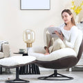 Swivel Sherpa Accent Chair with Ottoman, Mid Century Modern Lounge Chair with Footrest, Comfy Reading Chair with 360 Degree Metal Base for Small Space/Living Room/Bedroom, White Fur
