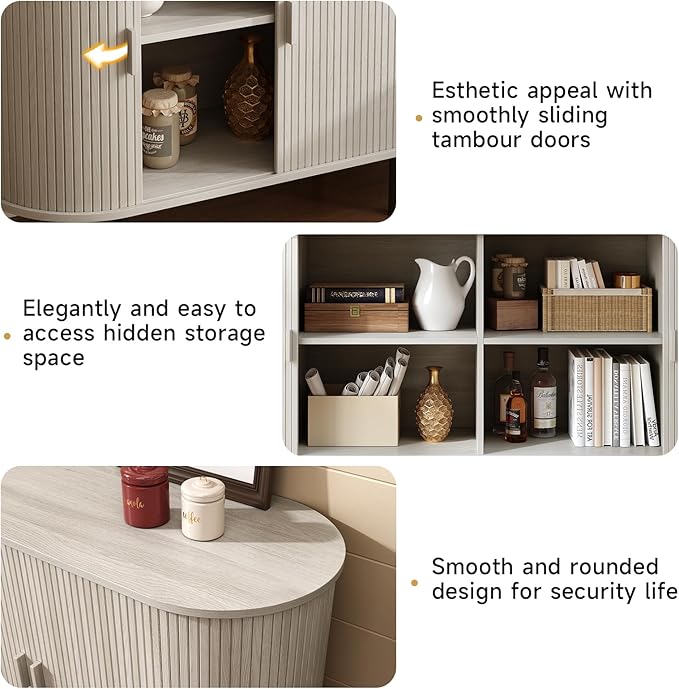 ONBRILL 55" Sideboard Buffet Cabinet with Storage, Storage Cabinet with Sliding Door & Adjustable Shelf, Modern Accent Coffee Bar Console Table for Kitchen, Entryway, Natural White