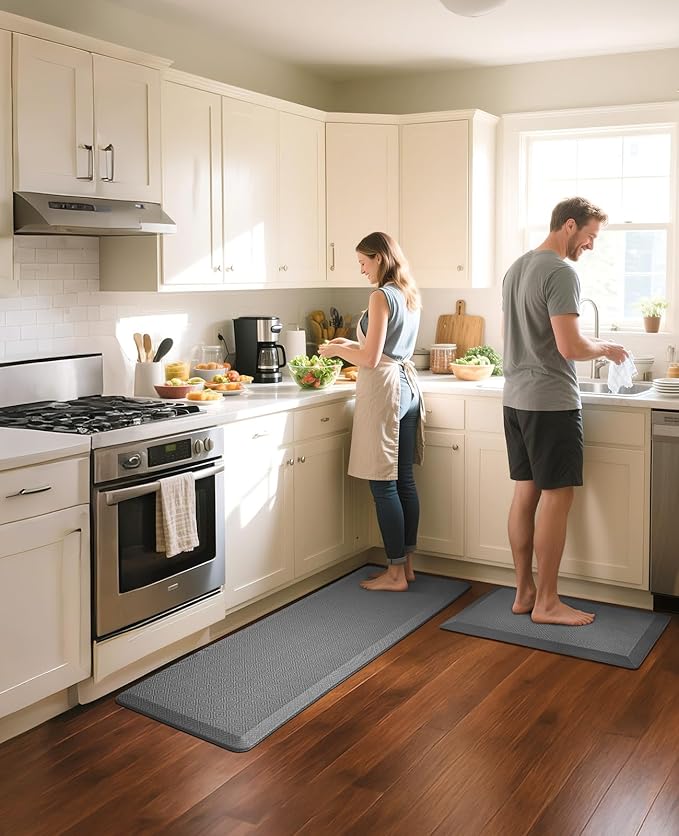 Ophanie Kitchen Mats for Floor, 3/4 Inch Thick Kitchen Rugs, 20'' x 60'' Anti Fatigue Standing Cushioned Mat, Waterproof,Comfort Ergonomic Mat for Office, Home, Sink, Grey Non-Slip Bottom