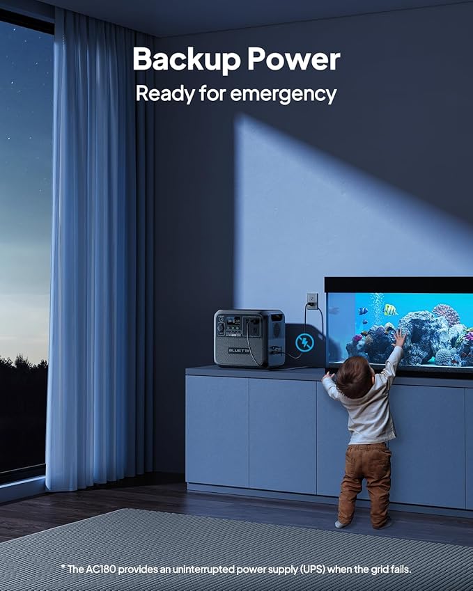 BLUETTI Portable Power Station AC180, 1152Wh LiFePO4 Battery Backup w/ 2 1800W (2700W peak) AC Outlets, 0-80% in 45Min, Solar Generator for Camping, Off-grid, Power Outage