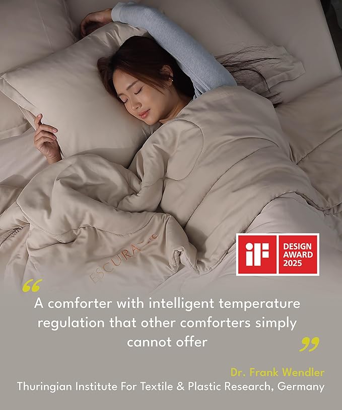 ESCURA Tw® Climate Control Comforter, Full/Queen, German Patented PCM Down Alternative All-Season Design for Hot Sleepers & Night Sweats, Bamboo Lightweight Breathable Hypoallergenic Blanket