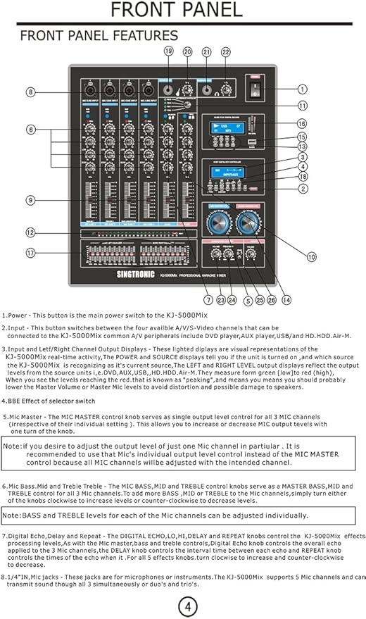 Singtronic KJ-5000Mix Professional Karaoke Console Mixer | HDMI ARC, Optical, Bluetooth, USB Recording, 8-Band EQ, Anti-Feedback, BBE DSP Processor, Rack-Mountable DJ/KJ Mixer