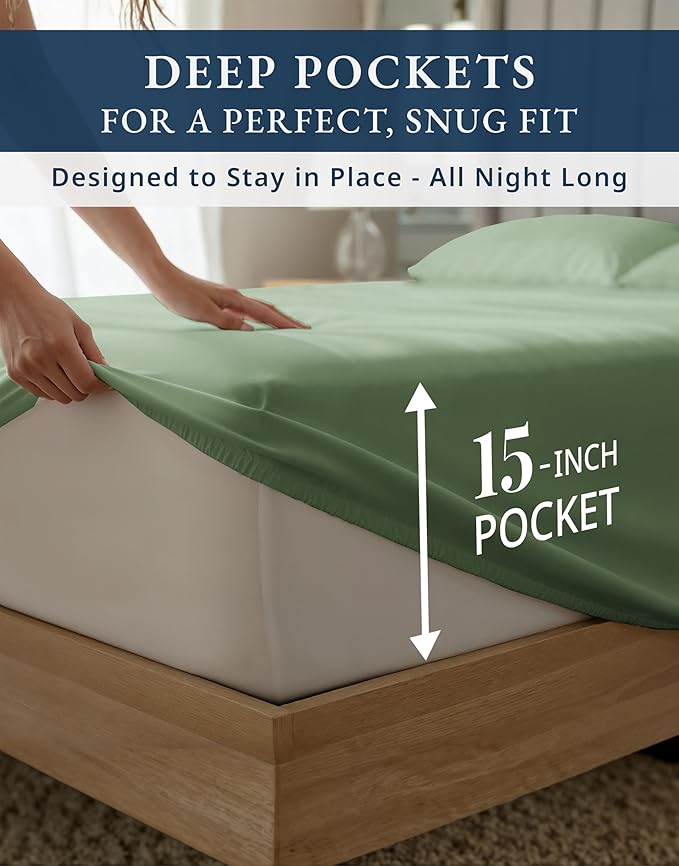 LANE LINEN 100% Egyptian Cotton Bed Sheets - 1000 Thread Count, Cal King 4-Piece Set, Long Staple Cotton, Luxury Hotel Quality, Fits Up to 15" Mattress - Iceberg Green