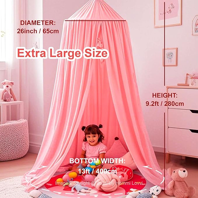 Pink Bed Canopy for Girls with Light, Princess Canopy Curtains for Twin Full Queen Size Kids Bed, Canopy for Girls Bed Room Decor, Hanging Castle Ceiling Tent