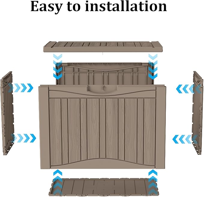 50 Gallon Outdoor Storage Box Waterproof Lockable Resin Deck Box Large, Patio Storage Bin for Pool Accessories Cushion Furniture, Garden Tools, UV-Resistant Outside Delivery Grey