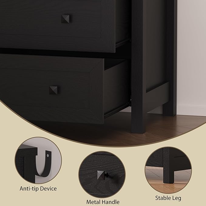 3-Drawer Dresser, Small Wooden Chest of Drawers with Metal Knobs, Water-Resistant Top, Storage Organizer with Anti-Tip Kit for Bedroom, Nursery, Living Room