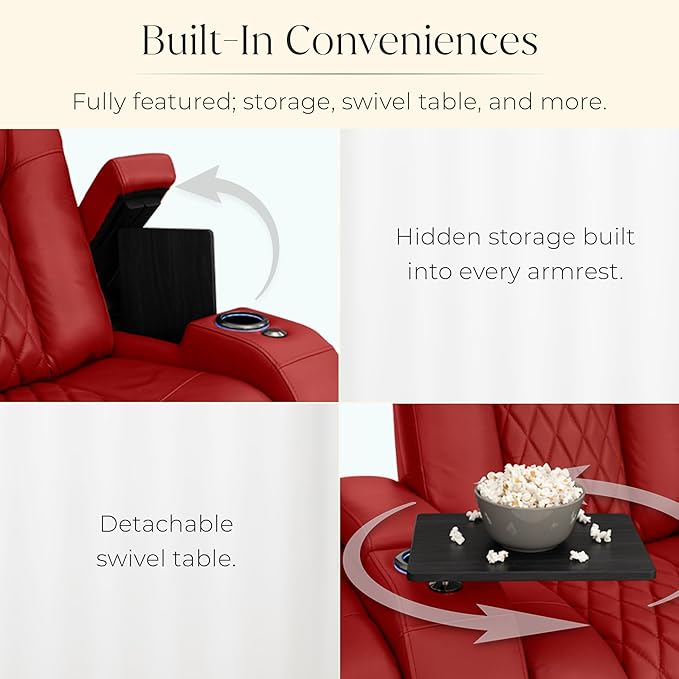 Seatcraft Diamante Zero-Gravity CoolZero Italian Leather Home Theater Seating, Power Headrest, Power Recline, Row of 2, Red