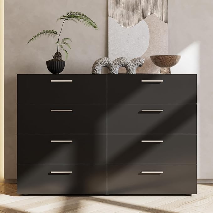 Karl home 8 Drawer Dresser, Wood Black Vanity Drawer Cabinet, Bedroom Storage Cabinet TV Stand, Large Dresser Storage Chest with Deep Drawers, Bedroom Furniture