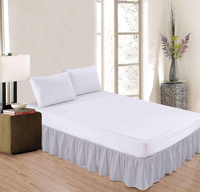 Light Grey Solid Ruffled Bed Skirt King XL-28 Inch Drop Split Corner, Microfiber Bedskirt with Platform Three Sided Coverage