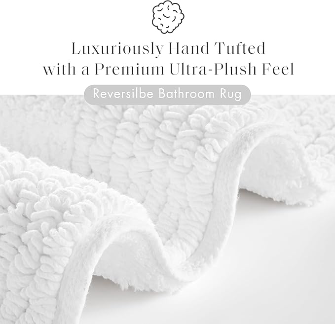 Madison Park Splendor Reversible 100% Cotton Tufted Bathroom Rug-3000 GSM Hotel Quality Luxurious Plush Medium Pile Bath Mat Absorbent, Quick Dry, Shower Room Décor, 24x60 White