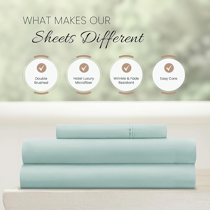Linen Market Bed Sheets for Twin Size Bed (Aqua) - Sleep Better Than Ever with These Soft and Cooling Twin Sheets - Deep Pocket Fits 16" Thick Beds - 3 Piece Twin Sheet Set
