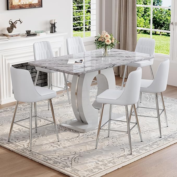 Bar Stools Set of 2, Counter Height Bar Stools with Back and Footrest,27" Barstools with Faux Leather Seat and Black Metal Legs,Counter Stools for Kitchen Island,Pub,White Barstools