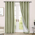 Macochico 100% Blackout Chenille Curtains 96 Inches Long for Hotel Nursery Noise Reducing Thermal Curtains for Bedroom Living Room Grommet Green Tint Curtains with Tieback 52" Wx96 L Classic 1 Panel