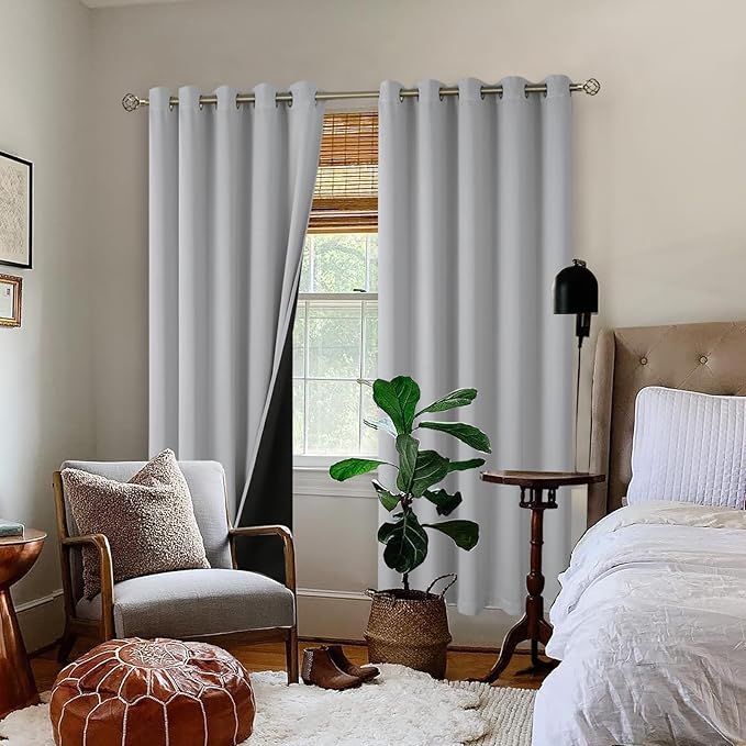 BGment Thermal Insulated 100% Blackout Curtains for Bedroom with Black Liner, Double Layer Full Room Darkening Noise Reducing Grommet Curtain (60 x 84 Inch, Light Grey, 2 Panels)