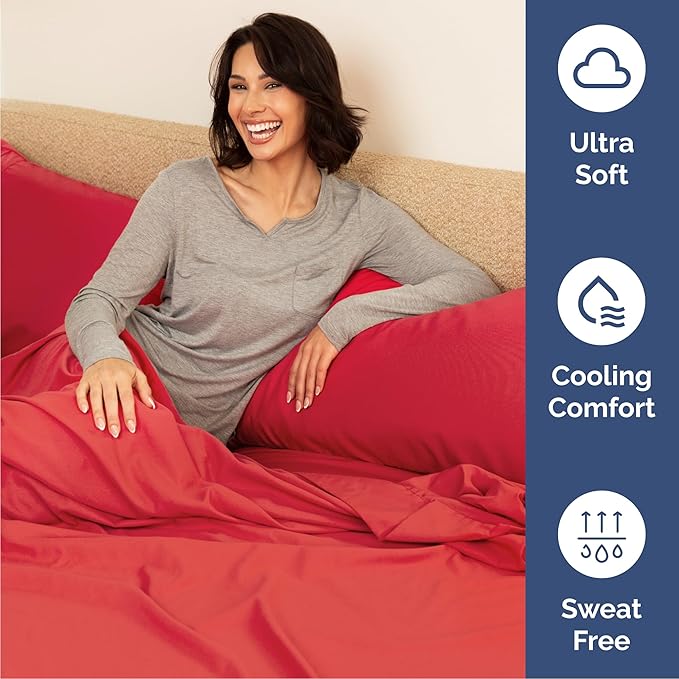 Cal King 6 Piece Sheet Set - Cooling, Comfy & Breathable - Hotel Luxury Bedding, Includes Fitted Sheet for Women, Men, Kids and Teens - 1 Flat, 1 Fitted Sheet, 4 Pillowcases with Deep Pockets - Red