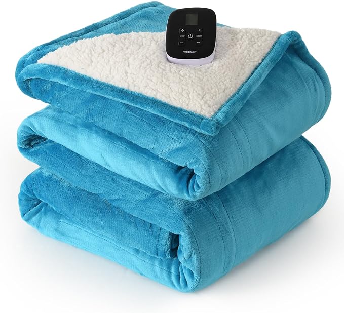 WOOMER Electric Blanket Full Size,Durable Flannel and Soft Sherpa,Dual Control,77”×84” Heated Throw Blanket, 10 Heat Levels&0.5-12h auto-Off,Energy Efficient,ETL Certified