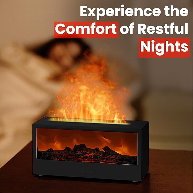 Fireplace Flame Diffuser Air Humidifier, Essential Oil Diffuser with 7 Colors Light & Timer, Auto-Off Ultrasonic Cool Mist Aroma Humidifier for Home, Bedroom, Office, Yoga(Black)