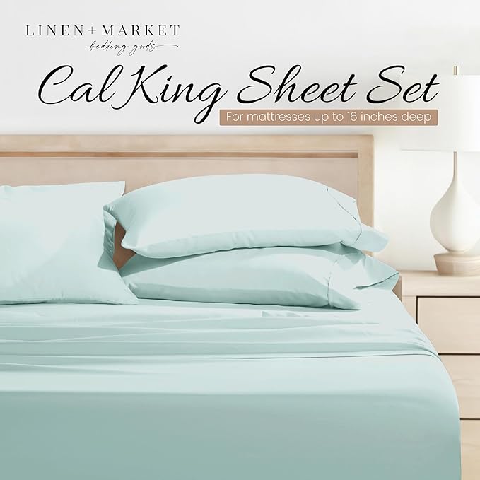 Linen Market Bed Sheets for California King Size Bed (Aqua) - Sleep Better Than Ever with These Soft and Cooling California King Sheets - Deep Pocket Fits 16" Thick Beds - 4 Piece Cal King Sheet Set