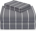 LuxClub 4 PC King Sheet Set, Deep Pockets Wrinkle Free Cooling Bed Sheets Hotel Bedding for Women, Men, Includes 1 Fitted Sheet, 1 Flat Sheet and 2 Pillowcases-Striped - Light Grey
