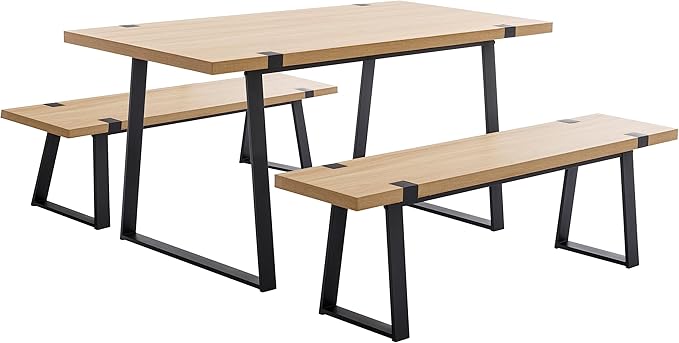 Wahson 60" Dining Bench, Natural Wooden Table Bench with Metal Legs, Modern Kitchen Bench for Enrtyway/Indoor/Dining Room