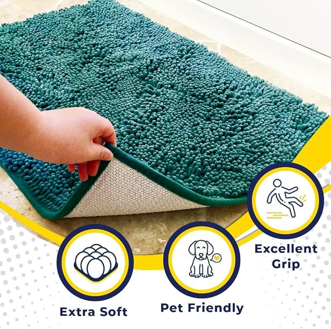 Muddy Mat® | Super Absorbent Door Mat Indoor, Microfiber Quick Dry Chenille Entryway Rug, Non-Slip Front Door Mat, Indoor Mats for Entryway, Machine Washable Pet Rug, Teal 18"x28"