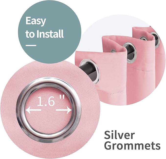 BGment Baby Pink 100% Blackout Curtains for Girls Bedroom 45 Inch Length, Thermal Insulated Full Light Blocking Grommet Noise Cancelling Small Window Curtains for Nursery 2 Panels Each 42 Inch Wide