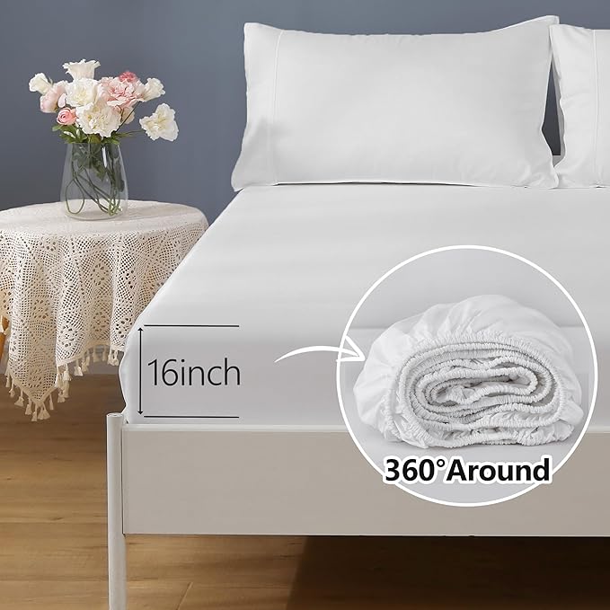 Linen World Cooling Bed Sheets Set Cal King Size,100% Organically Grown Viscose Sheets,Deep Pocket Up to 16",4 Pieces Silky Soft,Breathable Bedding Sheets & Pillowcases(White,Cal King)