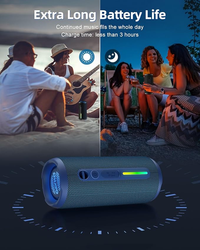 OHAYO Portable Bluetooth Speaker, IPX7 Waterproof Wireless Speaker with 24W Stereo Sound, Active Extra Bass, Bluetooth 5.3, RGB Lights, Dual Pairing, Up to 30H Playtime for Home, Outdoor, Party