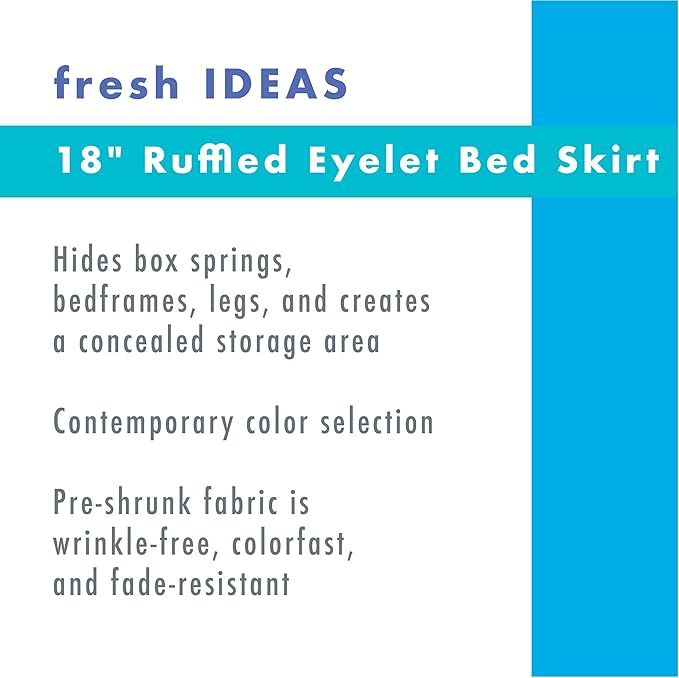 Fresh Ideas Eyelet Bed Skirt, Ruffled Design, 18 Inch Drop, Embroidered Scalloped Edge, King, White