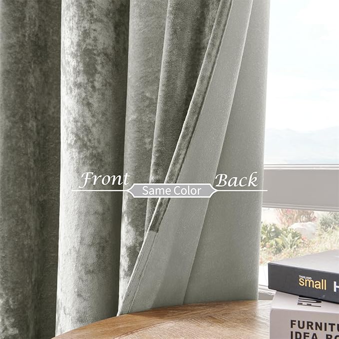 SMILETIME Silver Grey Crushed Velvet Curtains 52x84 inch Luxurious Thermal Insulated Soundproof Drapes for Living Room Bedroom Office Soft and Durable Light-Filtering Window Treatments, 2 Panels