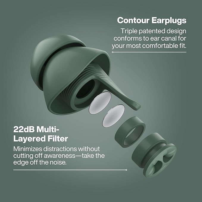 EarPeace Everyday Ear Plugs for Noise Reduction & Noise Control – High-Fidelity Earplugs, Comfortable & Reusable Earplugs for Travel,Sleep,Work,Snoring Blocking,Includes Carrying Case – Forest (Green)