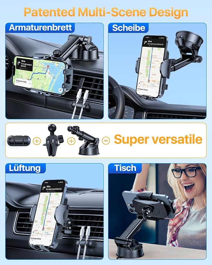 YRU [2025 Upgrade Extreme Strong Suction] Car Phone Holder Mount,[Bumpy Road Stable] Dashboard Cell Phone Holder for Car Vent Windshield Phone Stand for iPhone 16 15 14 13 Pro Max Samsung Truck, Blue