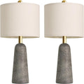 BOBOMOMO 21" Modern Table Lamps Set of 2, Gray Resin Lamp with Stone Look, Small Bedside Lamps for Bedroom, Contemporary Nightstand Lamps with Linen Shades, Small Lamp for Nursery, Entryway