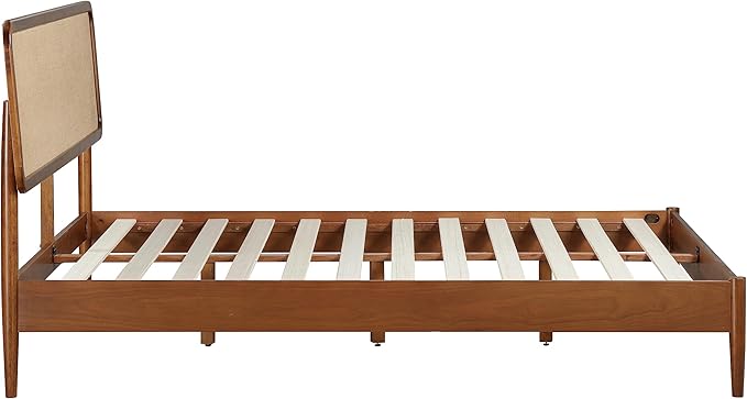 NTC Lupin Wooden Bed Frame with Headboard, Crafted from Walnut, Rubber Wood with Silent Slats and Wood Central Supports, 1000 Lb Capacity, Effortless Assembly, King - Dark Walnut
