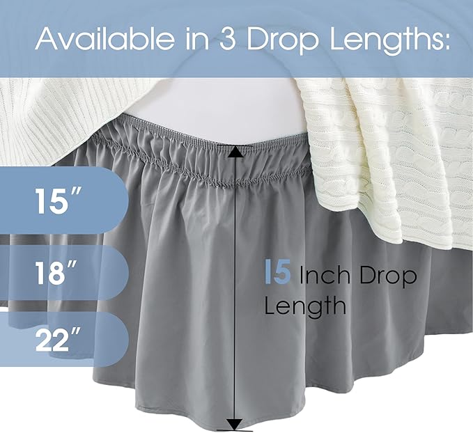 FreshCulture Elastic Wrap Around Bed Skirt, Queen Size, Easy Fit with 15-Inch Tailored Drop, Hotel Quality Dust Ruffle (Dark Grey)