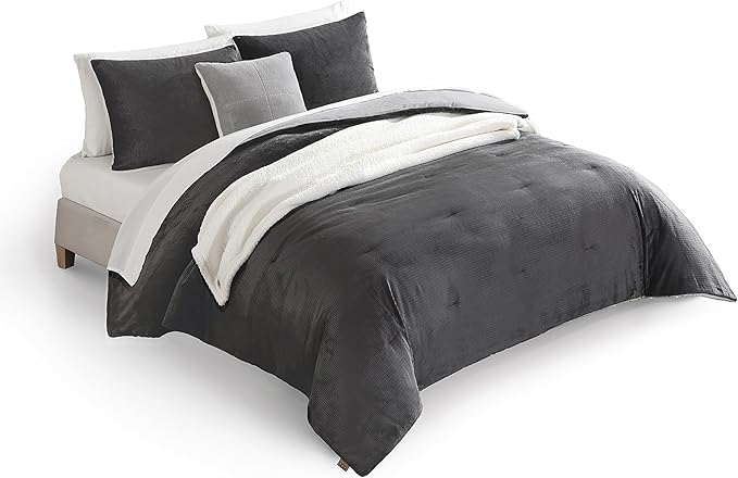 UGG Full/Queen Comforter Set 5 Piece Bed in a Bag with Throw Blanket, Decorative Pillow, Shams, Reversible Hypoallergenic Washable Luxury Warm Fluffy Bedding Set, Charcoal Grey (Remina)