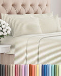 Queen 6 Piece Sheet Set - Cooling, Comfy & Breathable - Hotel Luxury Bedding, Includes Fitted Sheet for Women, Men, Kids & Teens - 1 Flat, 1 Fitted Sheet, 4 Pillowcases w/Deep Pockets - Beige Stripes