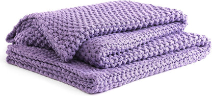 YnM Chunky Cotton Knit Throw Blanket, Cable Knit Throws for Bed Couch Sofa, Comfy & Relaxing, Decorative Piece for Farmhouse Modern Boho Rustic Scandinavian Chic Vibe, Lilac Purple 50x60 Inches