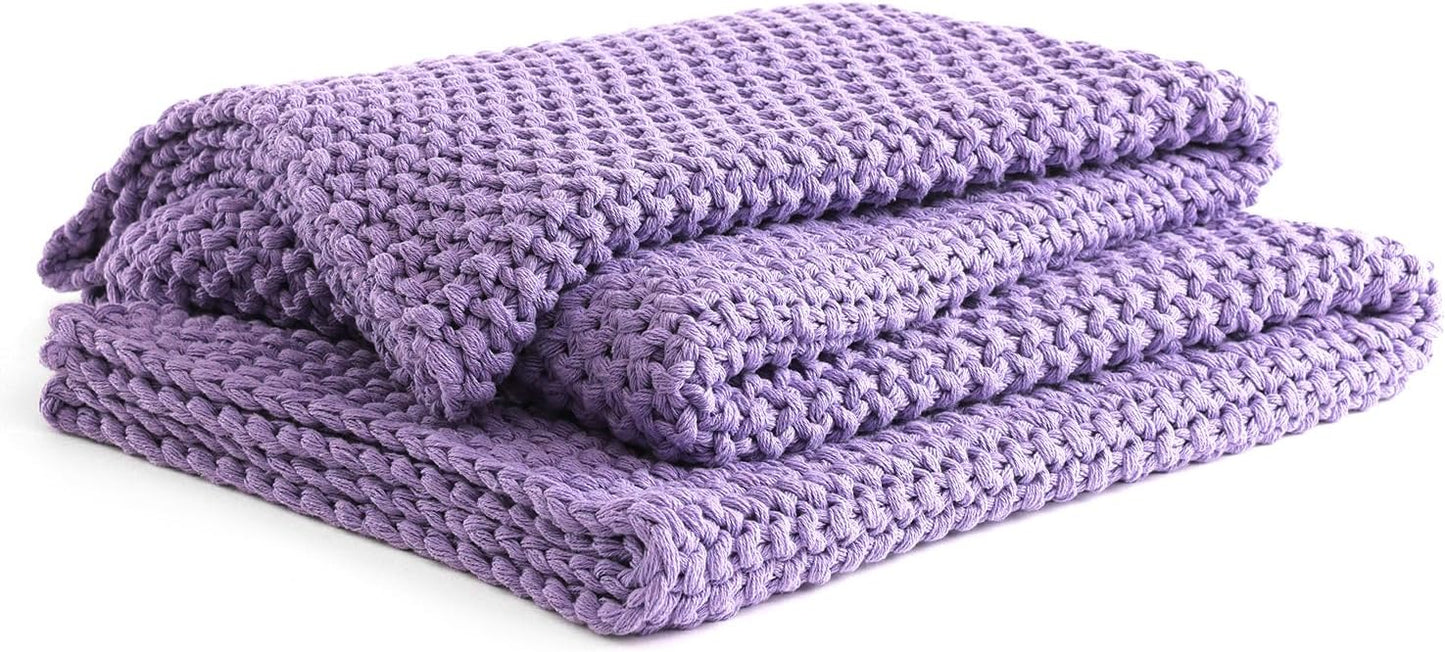 YnM Chunky Cotton Knit Throw Blanket, Cable Knit Throws for Bed Couch Sofa, Comfy & Relaxing, Decorative Piece for Farmhouse Modern Boho Rustic Scandinavian Chic Vibe, Lilac Purple 60x80 Inches