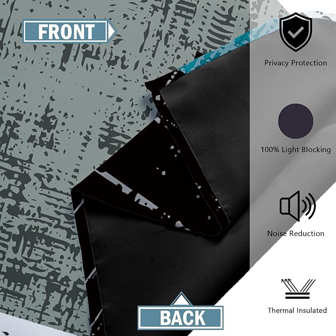 Rustic Blue Grey 100% Blackout Curtains for Bedroom 63 inch Long 2 Panels Set Gray Modern Abstract Geometric Black Out Curtains Insulated Room Darkening Window Drapes for Living Room, 52Wx63L