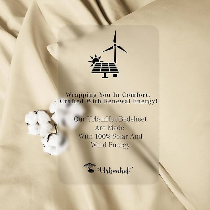 URBANHUT 800 Thread Count 100% Cotton Twin Size Sheets, Luxury 4 Piece Twin Bedsheets, Hotel Sheets Sateen Finish - Better Than Egyptian, 14" Elasticized Deep Pocket - Sand