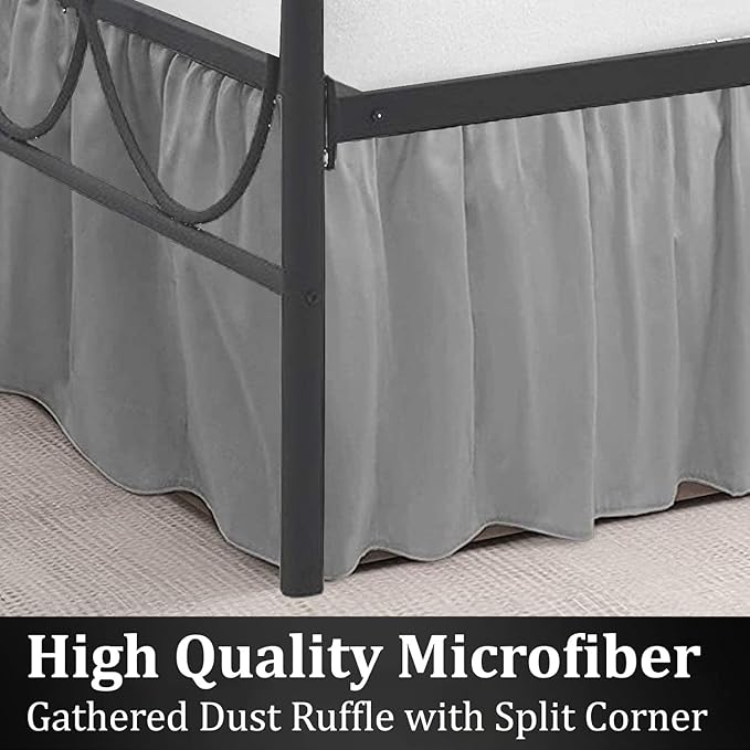 SKY BEDDINGS - Queen Size Ruffled Bed Skirt with Split Corners - 21 Inch Drop Dust Ruffle Bed Skirt with Platform Three Sided Coverage - 100% Microfiber, Light Grey