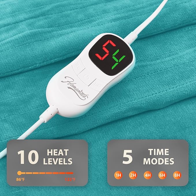 Homemate Electric Heated Blanket King Size - 100"x90" Heating Blanket King Size Dual Control 1/2/4/6/8 Hours Auto-Off 10 Heat Level Over-Heat Protection Flannel Sherpa ETL Certification