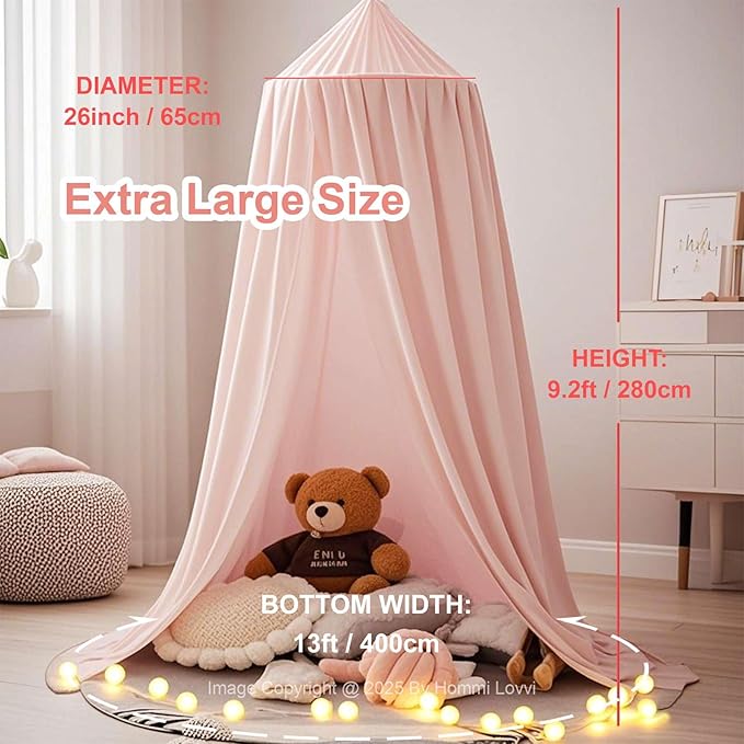 Light Pink Bed Canopy for Girls with Light, Princess Canopy Curtains for Twin Full Queen Size Kids Bed, Canopy for Girls Bed Room Decor, Hanging Castle Ceiling Tent