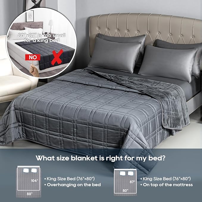 OMYSTYLE King Size Weighted Blanket 20lbs(88''x104'', Double-Sided), Reversible Weighted Blanket with Warm Short Plush and Cool Tencel Fabric for All Season Use - Carry Bag Included