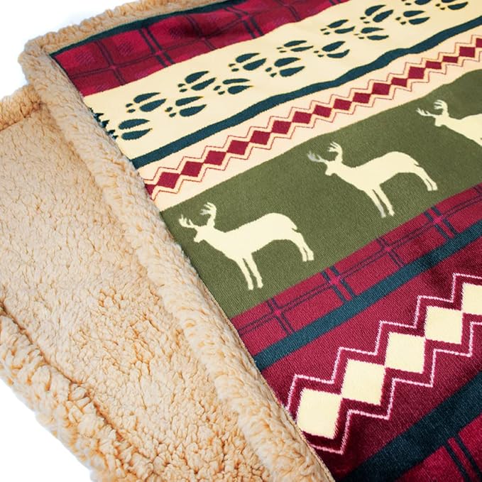 PAVILIA Premium Christmas Blanket Sherpa Fleece Throw Twin| Plush Christmas Decoration, Reindeer, Cozy Reversible Winter Holiday Cabin Blanket for Sofa Couch 60x80